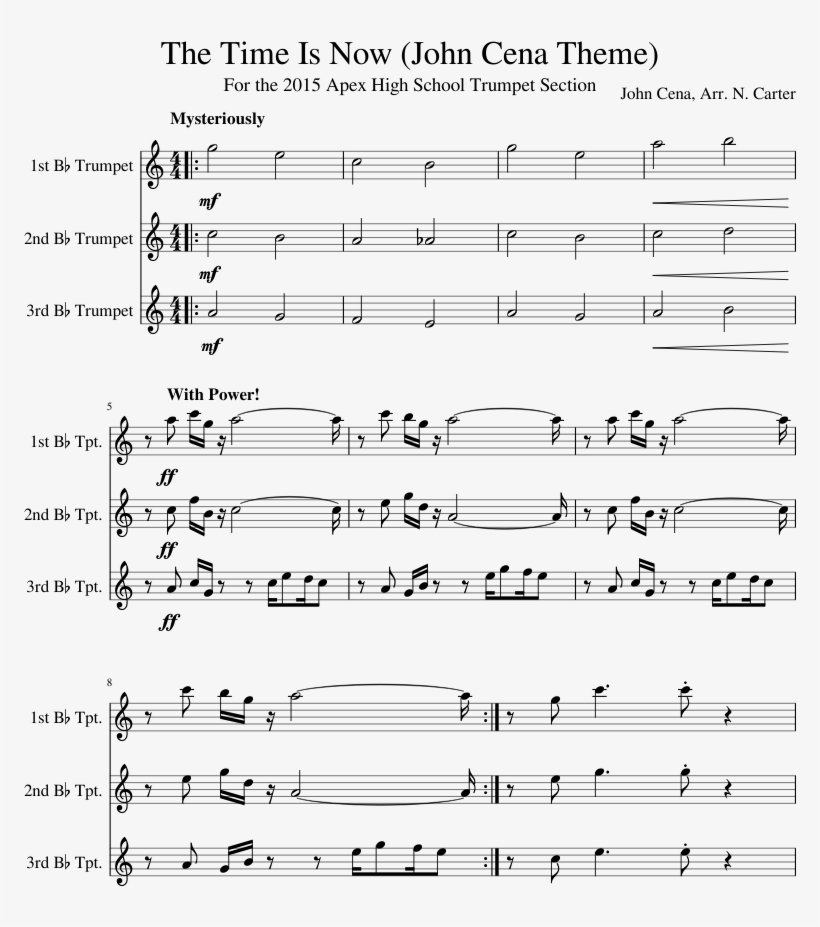 The Time Is Now John Cena Theme Sheet Music For Trumpet - Sheet Music, transparent png #767479