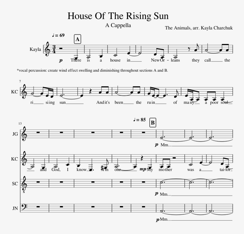 House Of The Rising Sun Sheet Music For Piano, Percussion - Sheet Music, transparent png #7602699