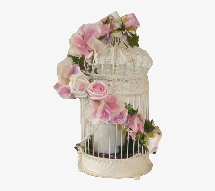 Bird Cage With Flower Garland - Cage, transparent png #7604799