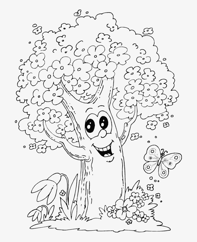 Spring Tree Colouring - Spring Tree Coloring Pages, transparent png #7604926