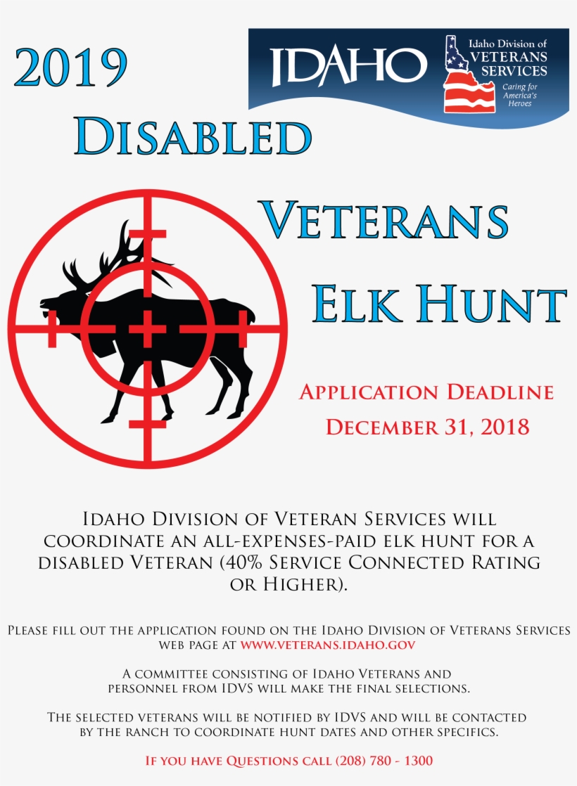 2019 Disabled Veterans Elk Hunt For Veterans With 40% - Idaho, transparent png #7608976