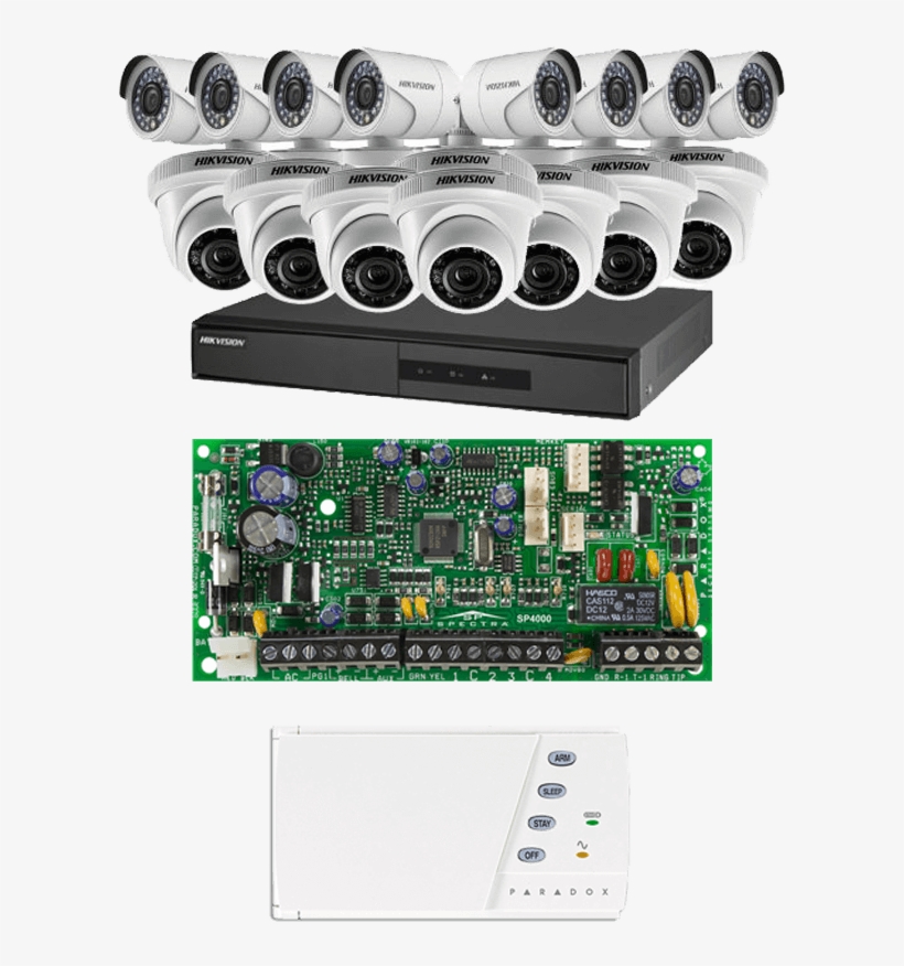 16 Channel Hikvision Cctv With 4 Zones Burglar Alarm - Paradox Sp4000, transparent png #7613311
