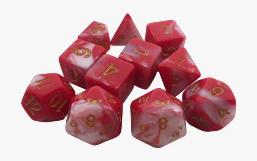 Huntress- Red And White Swirl Color With Gold Numbers - Dice Game, transparent png #7619151