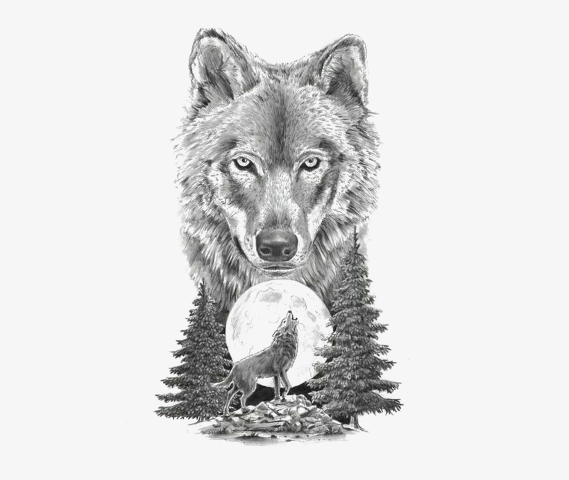 Gray Sketch Art Tattoo Artist Motion Wolf Clipart - Wolf And Moon Tattoo, transparent png #7621178