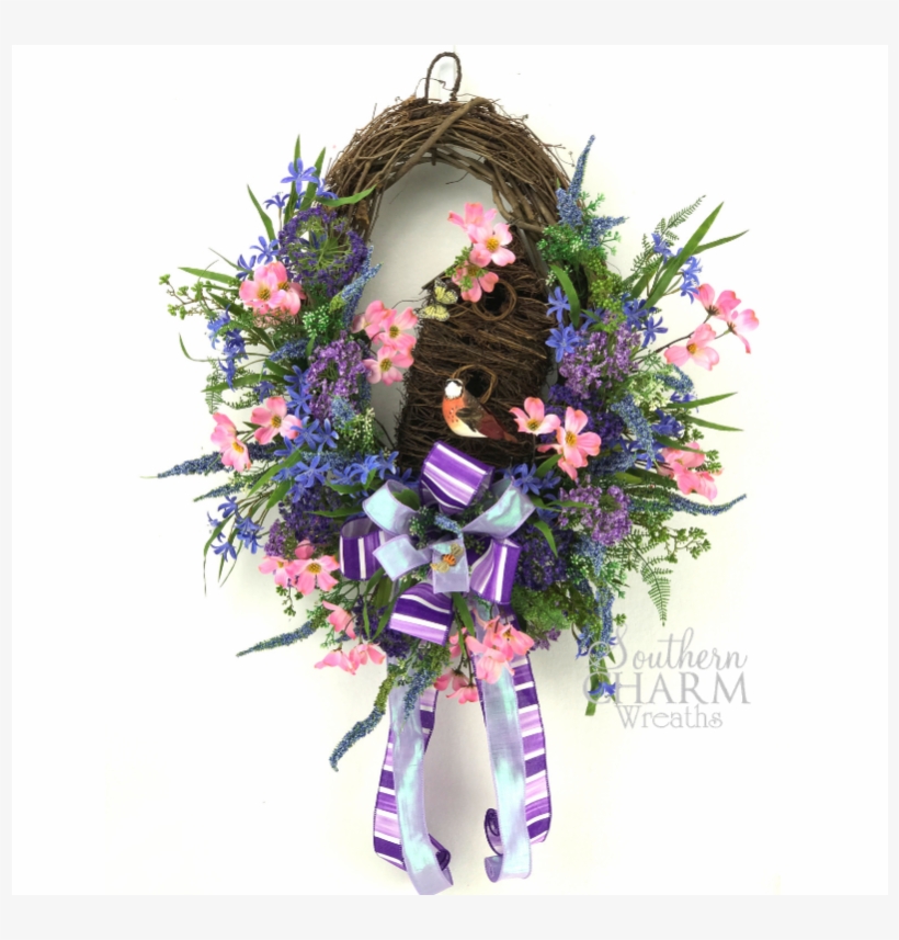 Silk Flower Spring Birdhouse Wreath Want To Learn How - Wreath, transparent png #7621454