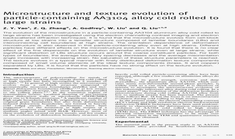 Microstructure And Texture Evolution Of Particle-containing - Document, transparent png #7631290