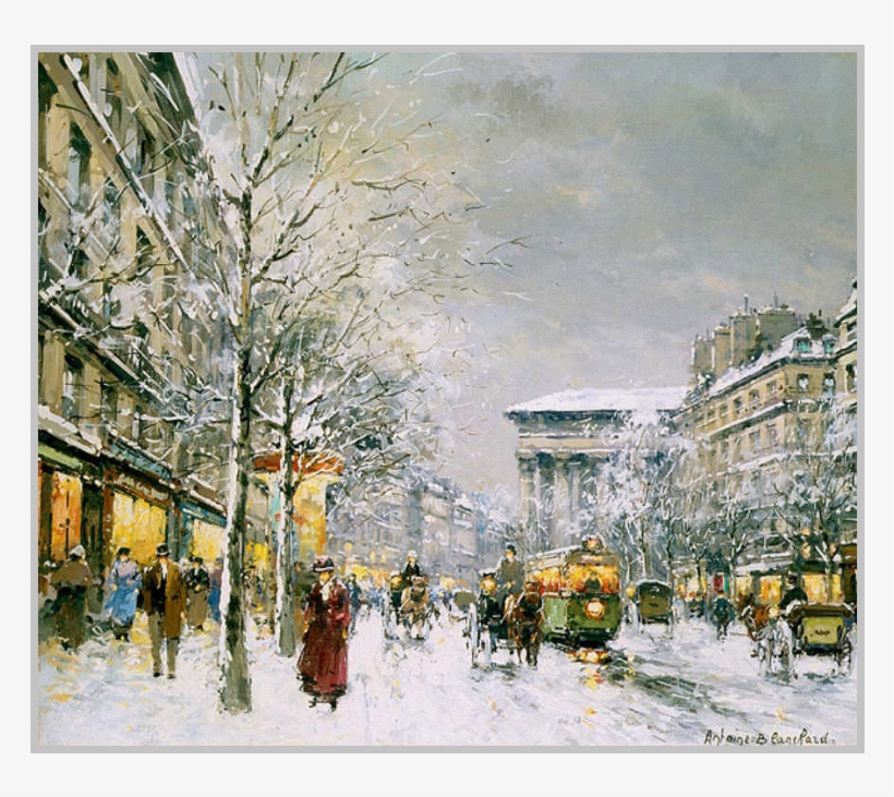 Imagenes De Las Obras Del Pintor Francés Antoine Blanchard - Boulevard De La Madeleine, Sous La Neige, transparent png #7631942