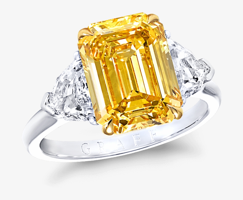 A Classic Graff Ring Featuring An Emerald Cut Yellow - Engagement Ring, transparent png #7632370