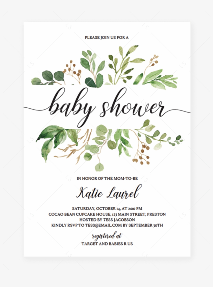 Green Leaf Baby Shower Invitation Template By Littlesizzle
