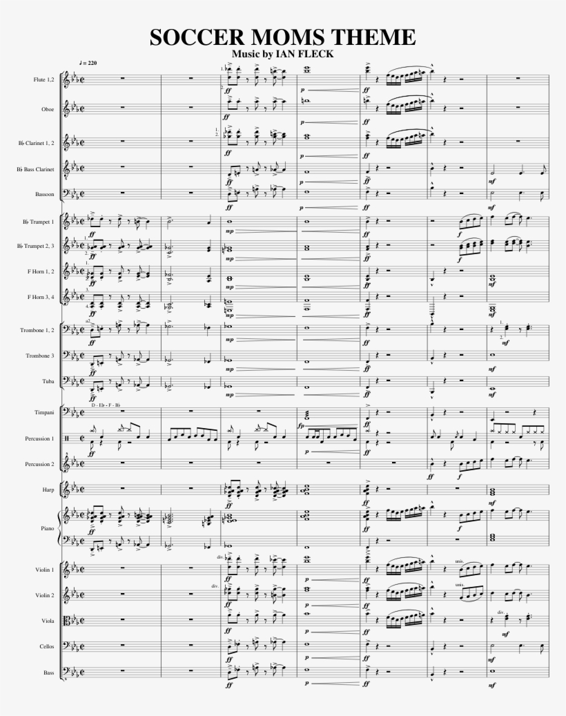 Soccer Moms Theme Sheet Music For Flute, Clarinet, - Music, transparent png #7633891