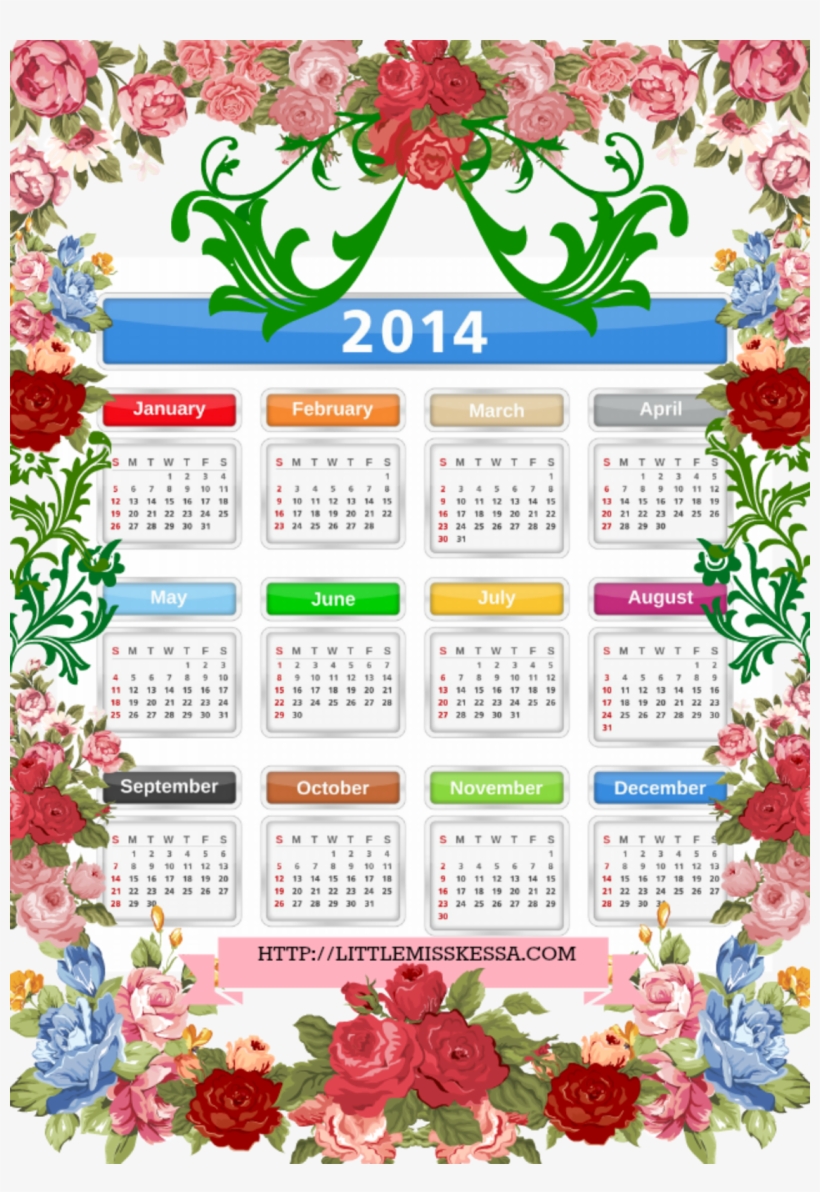 Free 2014 Floral Printable Calendar - Calligraphy, transparent png #7637492