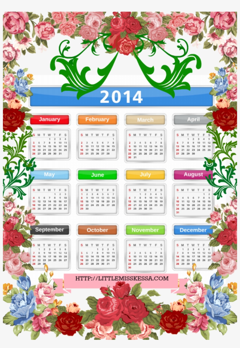Free 2014 Floral Printable Calendar - Calligraphy - Free Transparent ...
