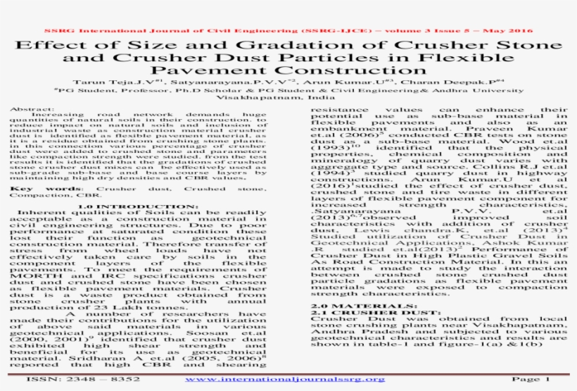 Effect Of Size And Gradation Of Crusher Stone And Crusher - Document, transparent png #7640040