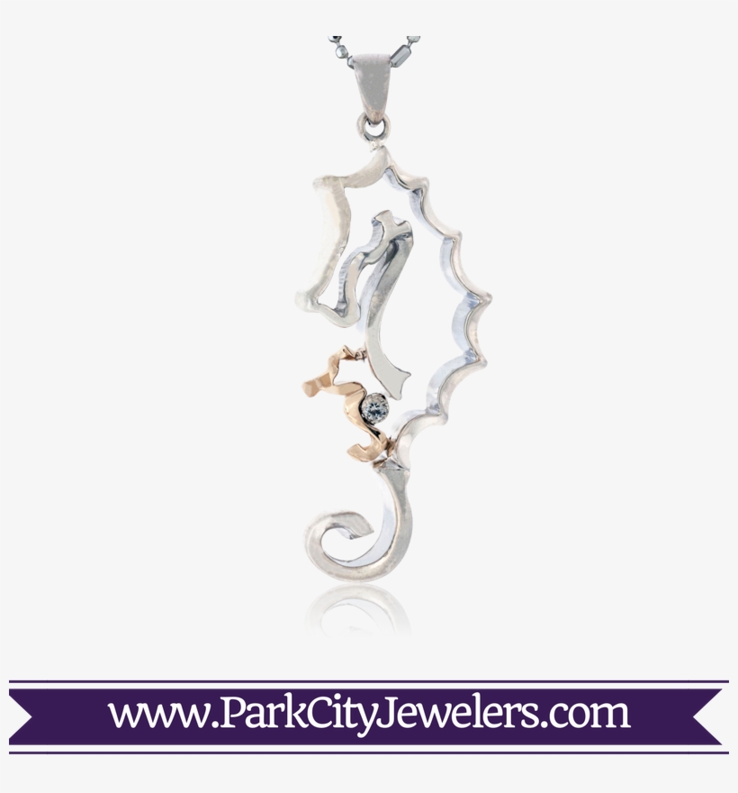 Parent & Baby Seahorse Pendant With Diamond - Gold Ring Colour Stone, transparent png #7649341