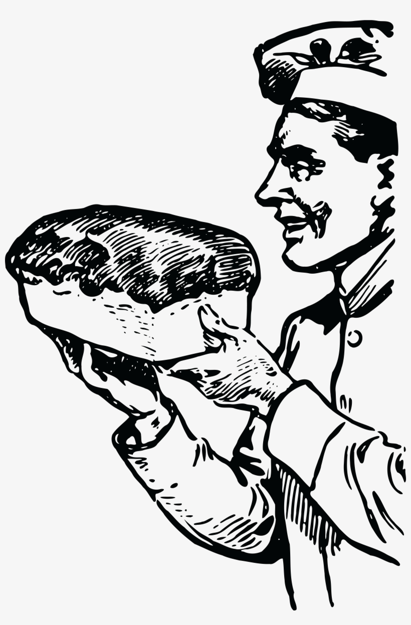Free Clipart Of A Baker Holding Fresh Bread - Baker Clipart Black And White, transparent png #7649680