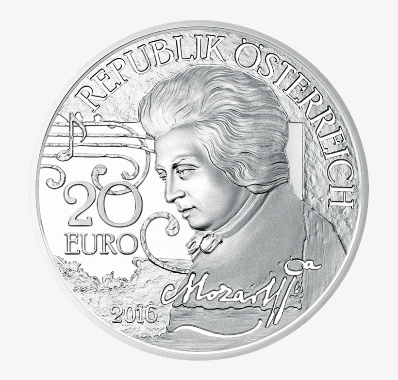 20-euro Coin 2016 Mozart Avers - Wolfgang Amadeus Mozart, transparent png #7649766