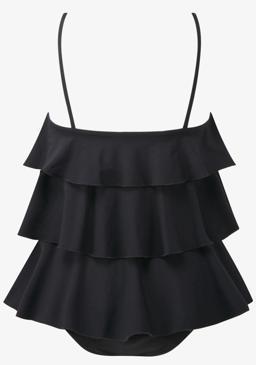 Imaan Black Crepe Ruffle Maillot - A-line, transparent png #7649849
