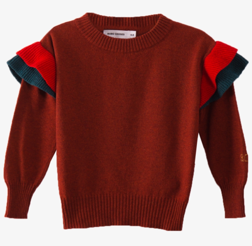 Bobo Choses Ruffles Knitted Jumper Dusty Cedar - Sweater, transparent png #7650029