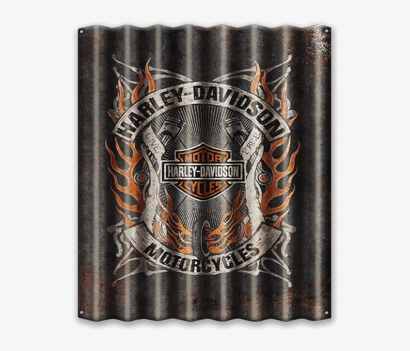 Harley-davidson® Flames Corrugated Metal Sign - Leather, transparent png #7650292