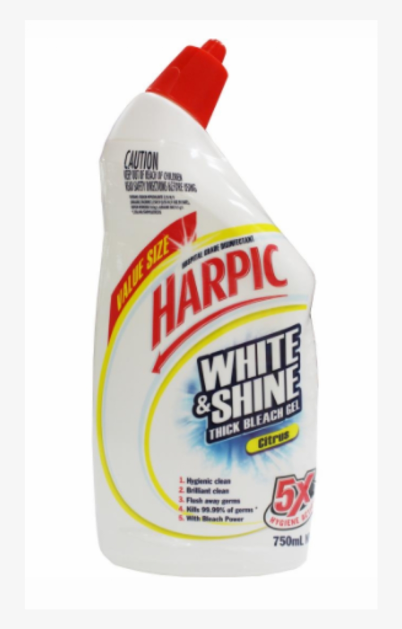 Harpic 750ml White & Shine Thick Bleach Gel Citrus - Bottle, transparent png #7650453