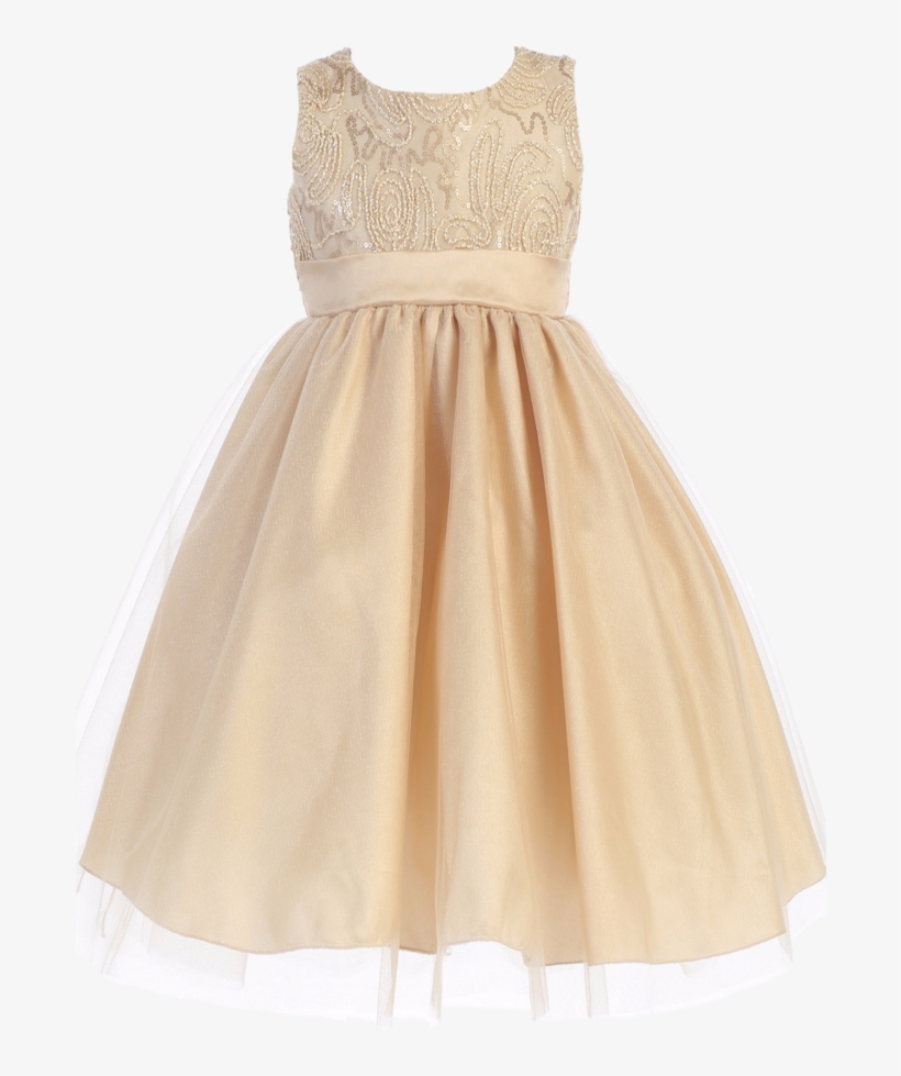 Gold Tulle Overlay Girls Holiday Dress With Sleeveless - Short Champagne Dress For Kids, transparent png #7654898