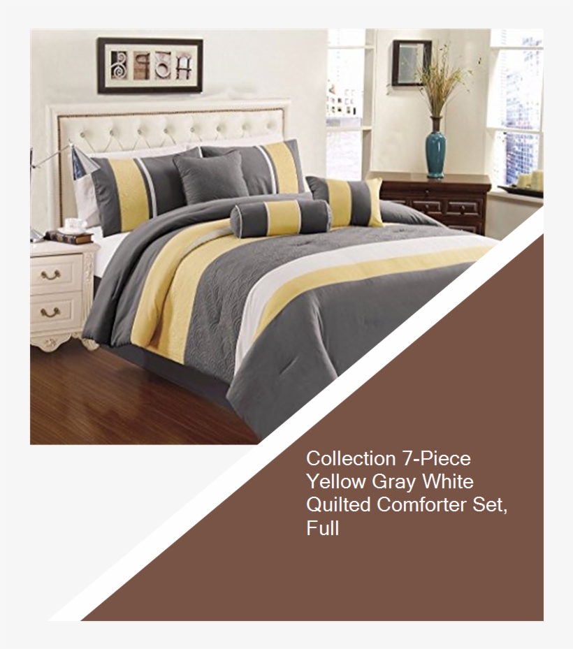 Collection 7-piece Yellow Gray White Quilted Comforter - Simple Yellow And Gray Bedding, transparent png #7663122