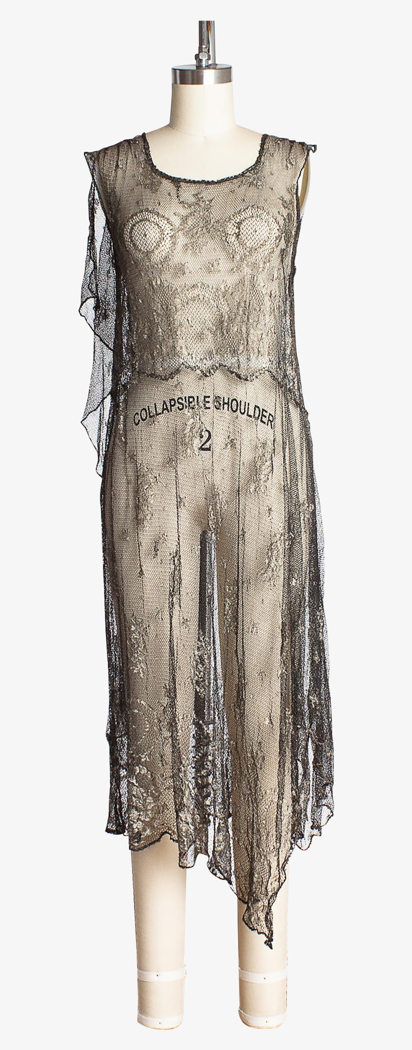 Rare 1920s Parisian Risqué Metallic Lace Asymmetrical - Day Dress, transparent png #7663428