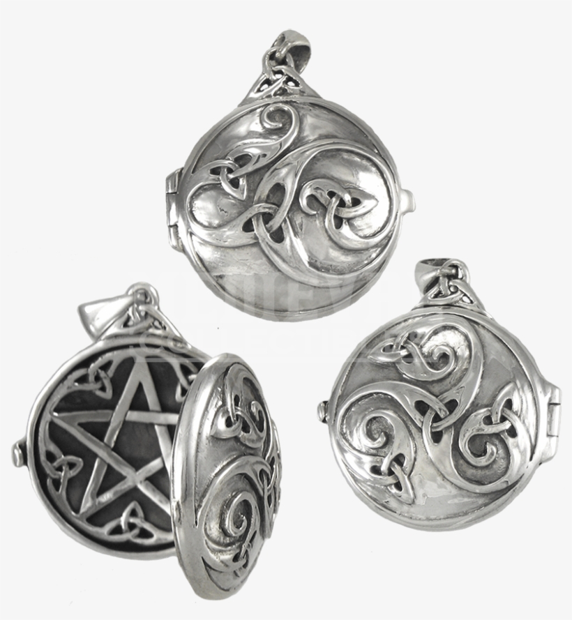 Silver Celtic Swirl Locket With Hidden Pentacle - Pentacle Hidden Necklace, transparent png #7663579