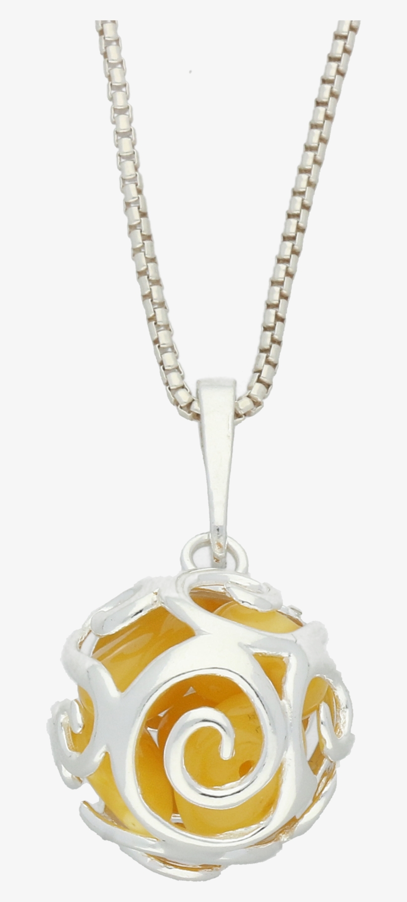 Amber Necklace Swirl Bead Ball Small Silver - Locket, transparent png #7663636