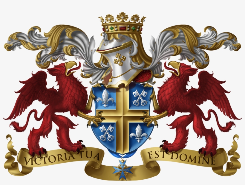 Azure, A Greek Cross Or, Alternating Fleur De Lis And - Crest, transparent png #7667991