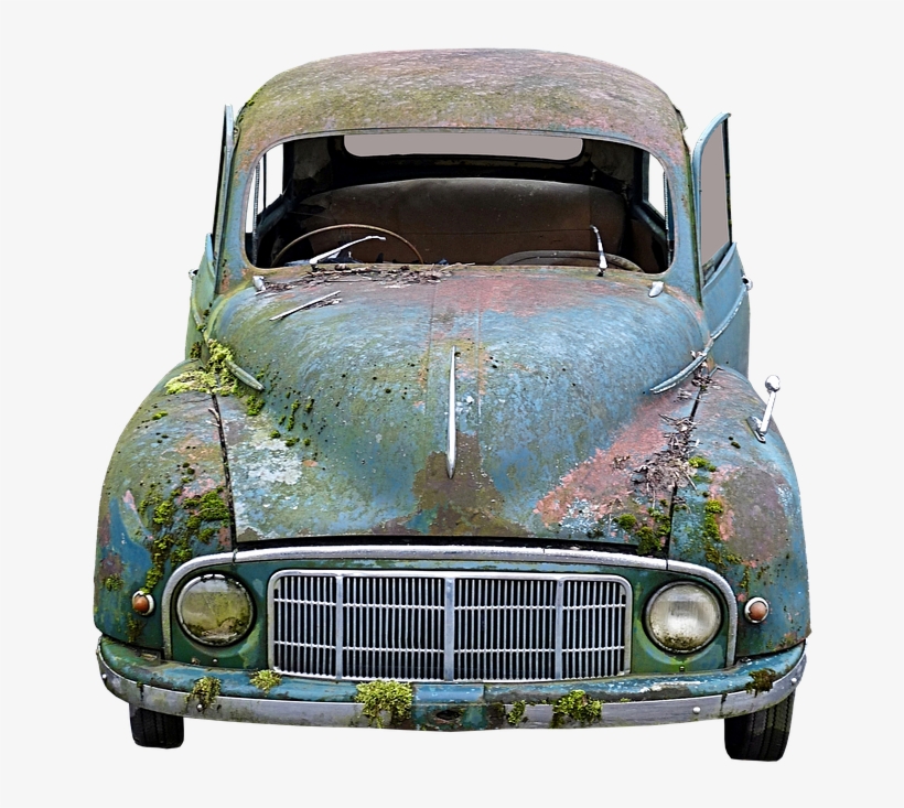 Auto, Old, Scrap, Moss, Broken, Wreck, Rusted, Oldtimer - Mobil Antik Dari Depan, transparent png #7671678