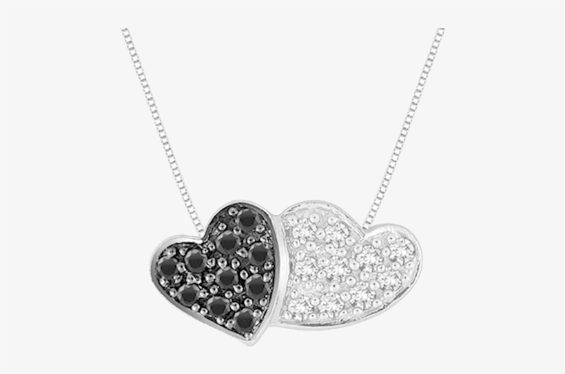 Black And White Diamond Double Heart - Locket, transparent png #7672538