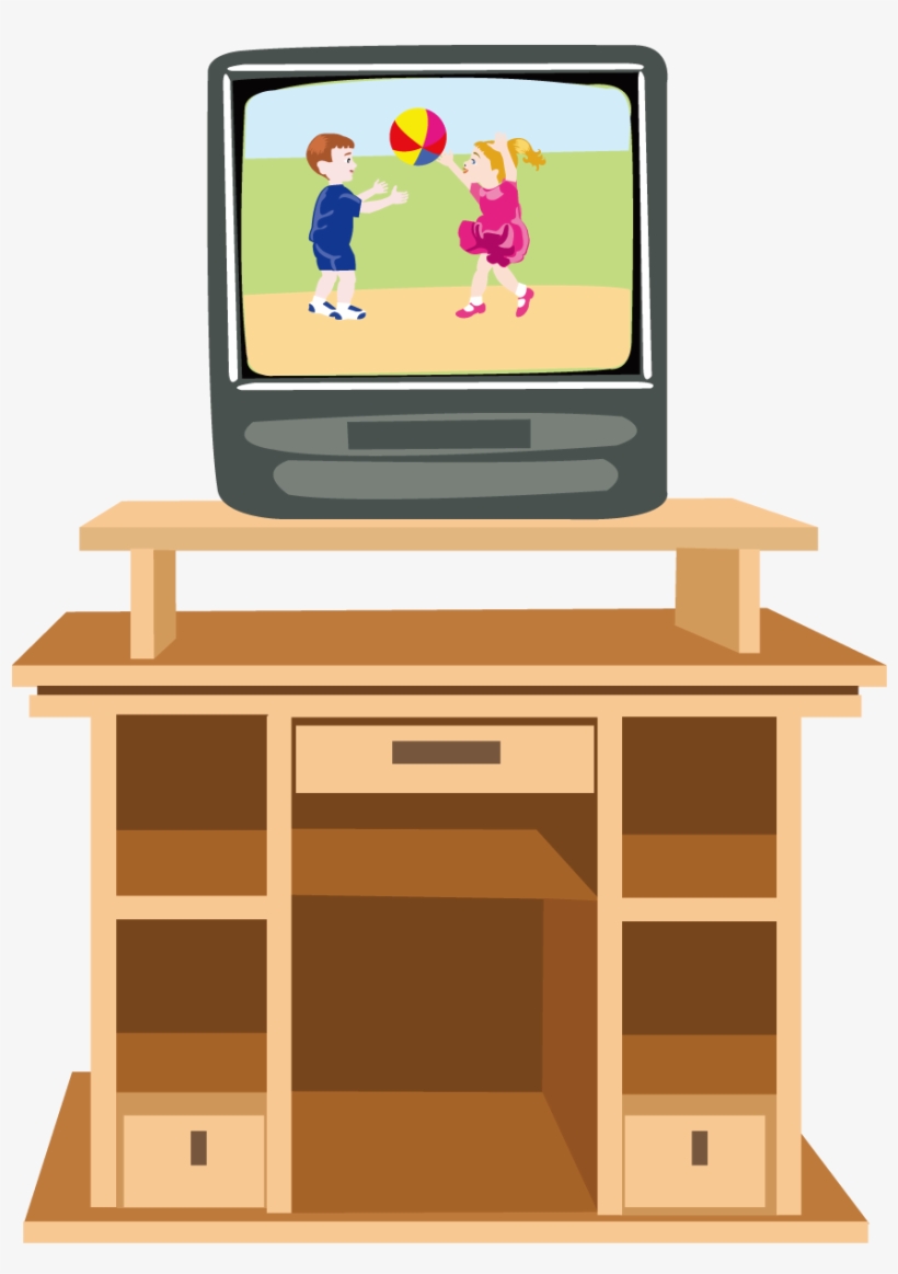 Table Furniture Tv And Tables - Tv Room Cartoon, transparent png #7672803