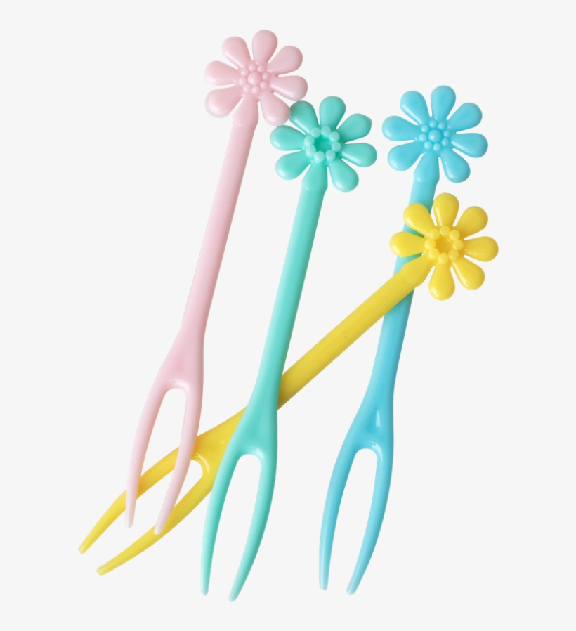 30 Flower Shaped Canape Forks Pastel Colours Rice Dk - Floral Design, transparent png #7674831