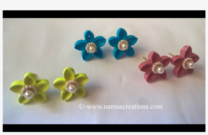Quillung Flower Shape Earring 4 Pair In Set - Artificial Flower, transparent png #7674903