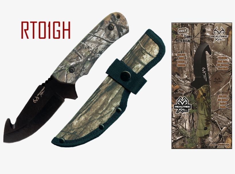 Realtree's Xtra Camo Gut Hook Knife W/ Green Camo Handle - Hunting Knife, transparent png #7675876