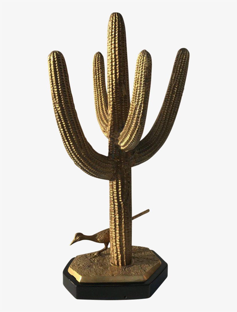 Brass Saguaro Cactus Sculpture With Roadrunner On Decaso - Hedgehog Cactus, transparent png #7676939
