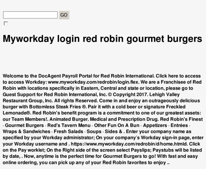 Myworkday Login Red Robin Gourmet Burgers Form Fillable - Document, transparent png #7682604