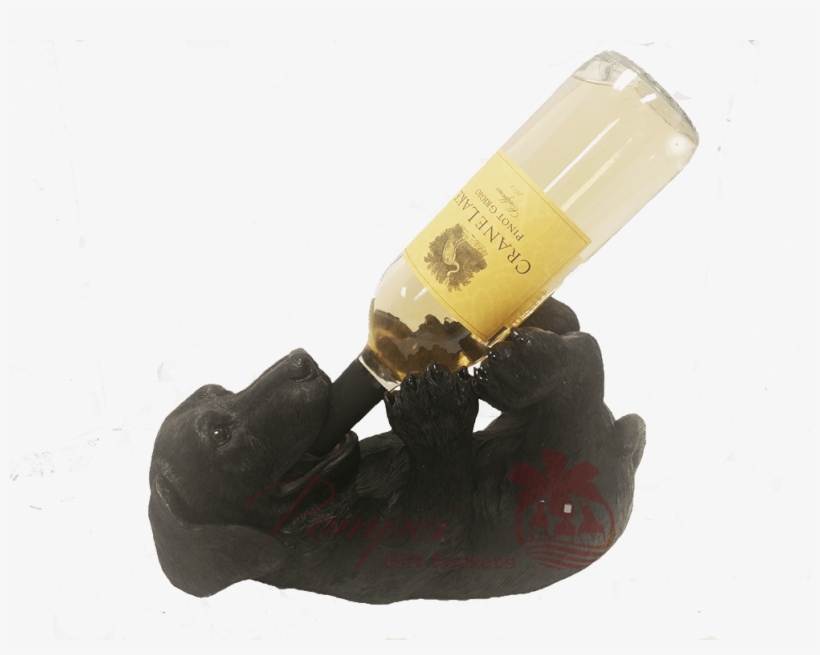 Black Labrador Retriever Wine Holder With Wine, Black - Beer Bottle, transparent png #7683384