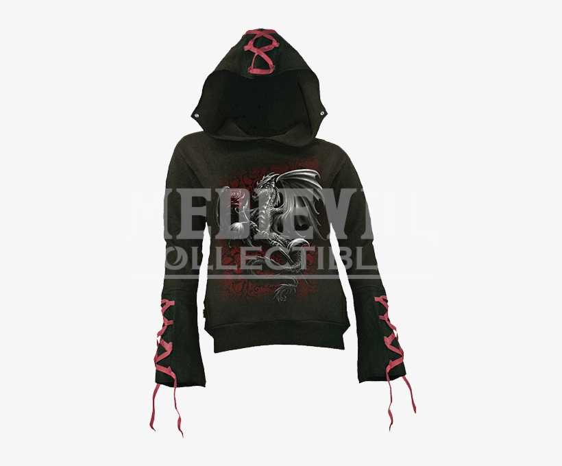Dragon Rose Womens Gothic Laced Hoodie - Gothic Hoodie, transparent png #7685758