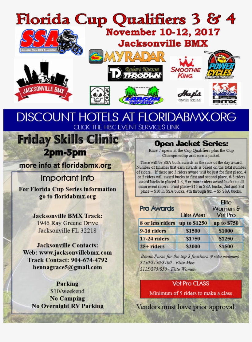 Ssa Florida Cups 3&4 At Jacksonville Bmx Event Flyer - Poster, transparent png #7686484