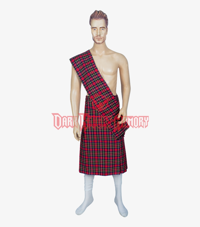 Men's Scottish Kilt With Scarf - Plaid, transparent png #7697984