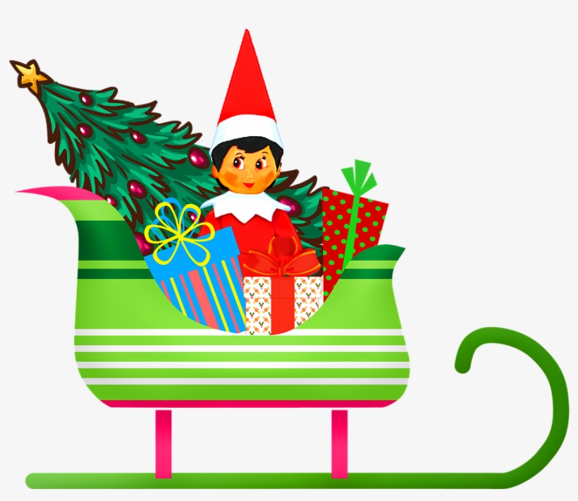 Christmas Elf Imagery - Elf On Sleigh Clipart, transparent png #7698452