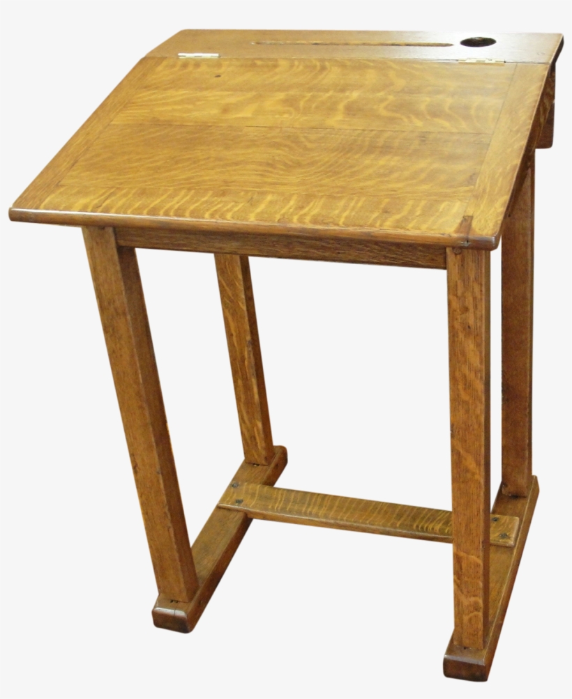 Vintage Oak School Desk Converts From Flat To Slant - Wooden School Desk Png, transparent png #773496