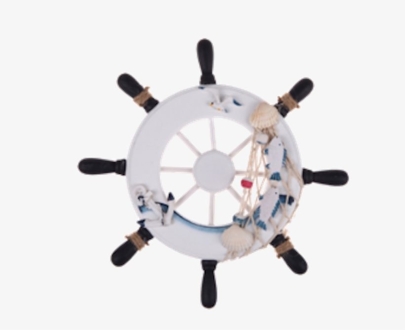 White And Blue Nautical Ship Wheel - Sodial 9"beach Wooden Boat Ship Rudder Fishing Net, transparent png #777019