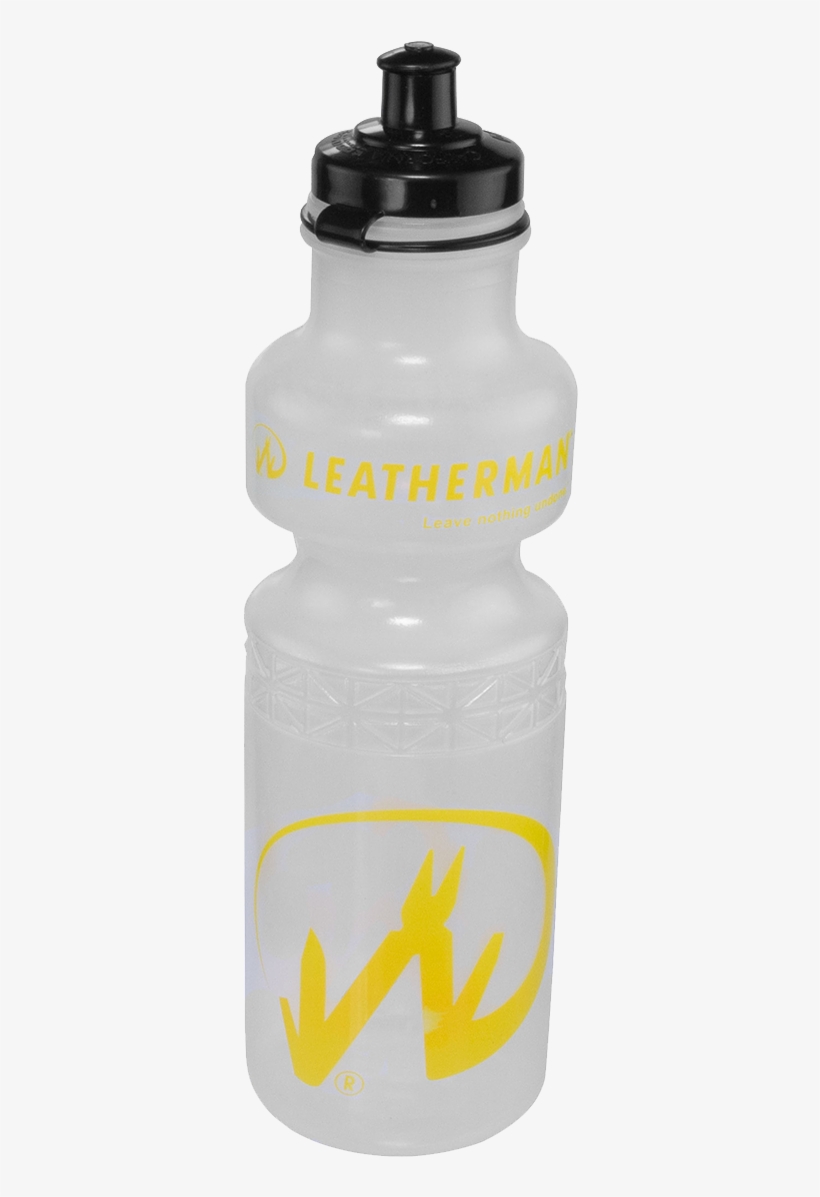 Clear Water Bottle With Yellow Print And Black Cap - Water Bottle, transparent png #777355