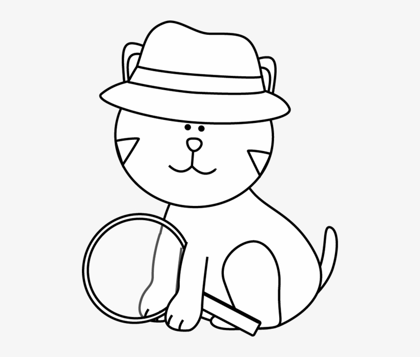 Detective Black And White - Cat Detective Clipart, transparent png #778944