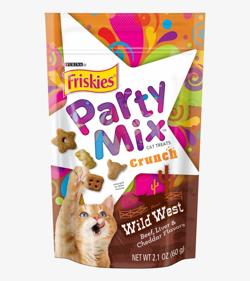 Friskies Party Mix Crunch Wild West Beef, Liver & Cheddar - Party Mix Cat Food, transparent png #7700227