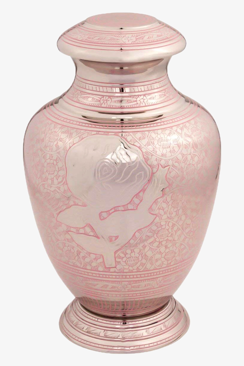 Pink Rose Engraved Brass Urn - Urn, transparent png #7717145