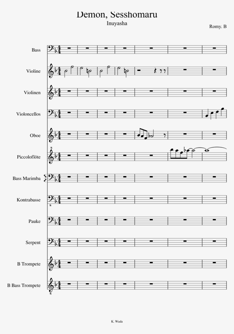 Demon Sesshomaru Sheet Music For Violin Voice Strings Document Free Transparent Png Download Pngkey